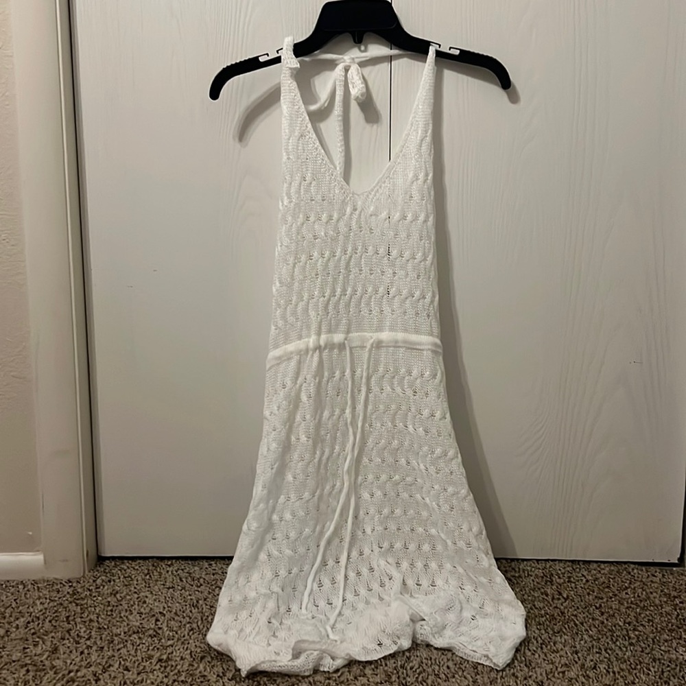 WOMENS WHITE KNIT TIE BACK SWIM COVER SIZE S